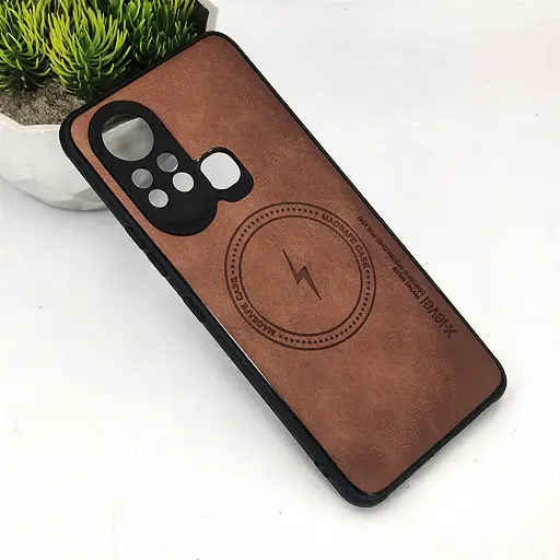 [PO18BiHOT11S-2-13] Infinix Hot 11S Magsafe Logo X-Level Luxuary Leather Back Case (Brown)