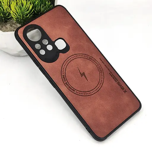 [PO18BiHOT11S-2-34] Infinix Hot 11S Magsafe Logo X-Level Luxuary Leather Back Case (Dark Brown)