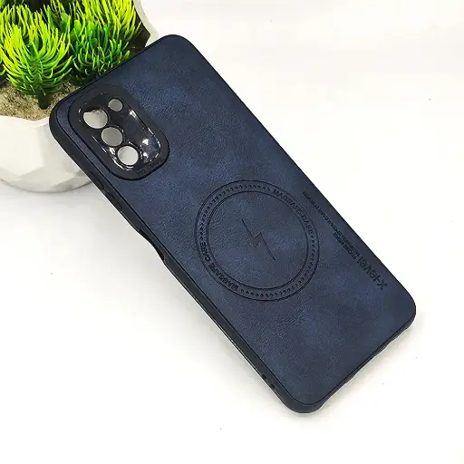 [PO18BNKG21-2-17] Nokia G21 Magsafe Logo X-Level Luxuary Leather Back Case (Navy Blue)