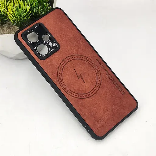 [PO18BORLM9PRPL-2-13] Oppo Realme 9 Pro Plus Magsafe Logo X-Level Luxuary Leather Back Case (Brown)