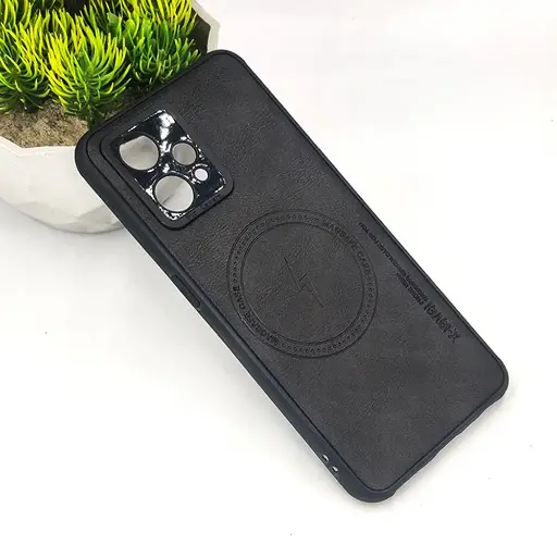[PO18BORLM9PRPL-2-2] Oppo Realme 9 Pro Plus Magsafe Logo X-Level Luxuary Leather Back Case (Black)