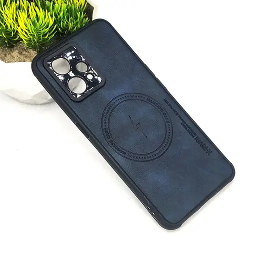 [PO18BORLM9PRPL-2-17] Oppo Realme 9 Pro Plus Magsafe Logo X-Level Luxuary Leather Back Case (Navy Blue)