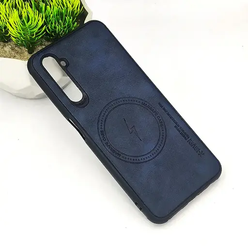 [PO18BORELM6-2-17] Oppo Realme 6 Magsafe Logo X-Level Luxuary Leather Back Case (Navy Blue)