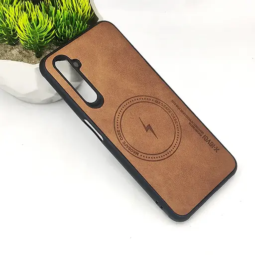 [PO18BORELM6-2-13] Oppo Realme 6 Magsafe Logo X-Level Luxuary Leather Back Case (Brown)