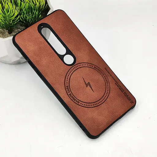 [PO18BNK6.1-2-13] Nokia 6.1 Magsafe Logo X-Level Luxuary Leather Back Case (Brown)