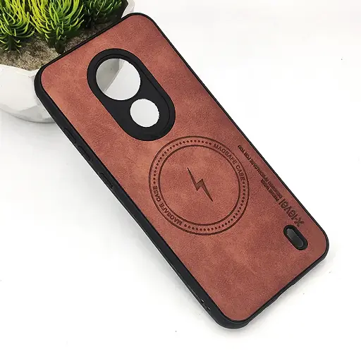 [PO18BNKC21-2-13] Nokia C21 Magsafe Logo X-Level Luxuary Leather Back Case (Brown) 