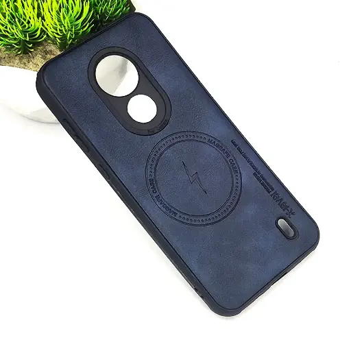 [PO18BNKC21-2-17] Nokia C21 Magsafe Logo X-Level Luxuary Leather Back Case (Navy Blue)