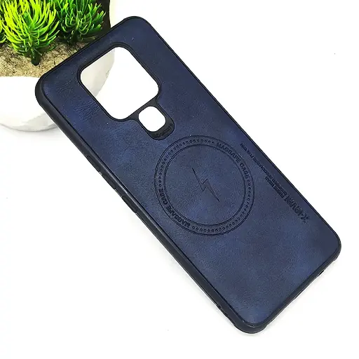 [PO18BTCMN16-2-17] Tecno Camon 16|Camon 16SE Magsafe Logo X-Level Luxuary Leather Back Case (Navy Blue)