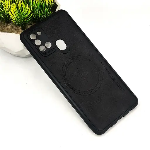 [PO18BSA21S-2-2] Samsung A21S Magsafe Logo X-Level Luxuary Leather Back Case (Black)