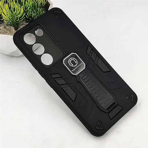 [PO39BVIY100-2-2] Vivo Y100 4G Armour With Stand Back Case (Black) 