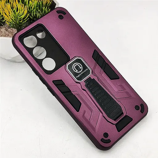[PO39BVIY100-2-21] Vivo Y100 4G Armour With Stand Back Case (Maroon)