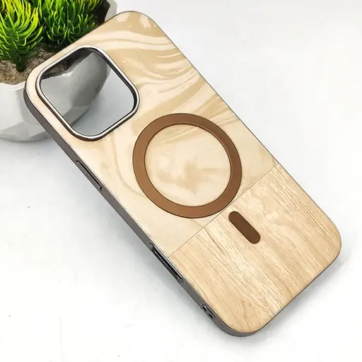 [PO48BIP16PMAX-1-42] iPhone 16 Pro Max Bewood Wood Magsafe Magnetic Back Case (Desert Titanium)
