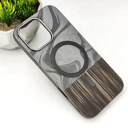 [PO48BIP16PMAX-1-9] iPhone 16 Pro Max Bewood Wood Magsafe Magnetic Back Case (Gray)