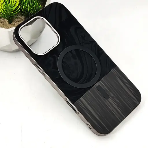 [PO48BIP16PMAX-1-2] iPhone 16 Pro Max Bewood Wood Magsafe Magnetic Back Case (Black)