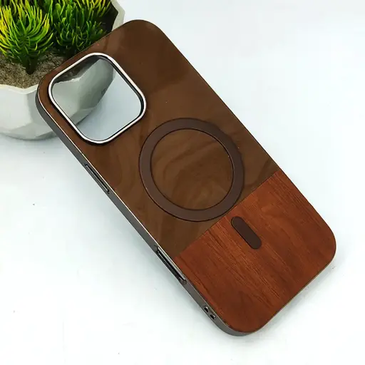 [PO48BIP16PMAX-1-34] iPhone 16 Pro Max Bewood Wood Magsafe Magnetic Back Case (Dark Brown)
