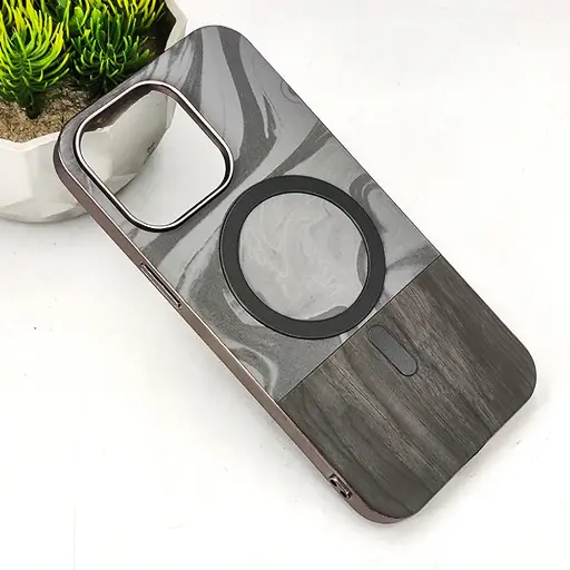 [PO48BIP15PMAX-1-9] iPhone 15 Pro Max Bewood Wood Magsafe Magnetic Back Case (Gray)