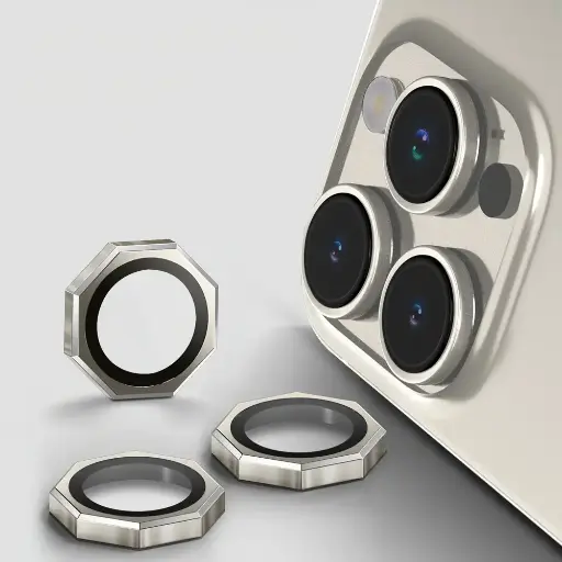 [PL14IP15PMX-9-36] iPhone 15 Pro Max|iPhone 15 Pro AR/AF Octagonal Camera Lens Protection Ring (Natural Titanium)