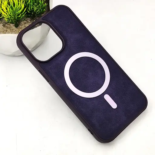 [PO32BIP14PMAX-7-40] iPhone 14 Pro Max Luxuary PU Leather Magsafe Magnetic Back Case (Deep Purple)