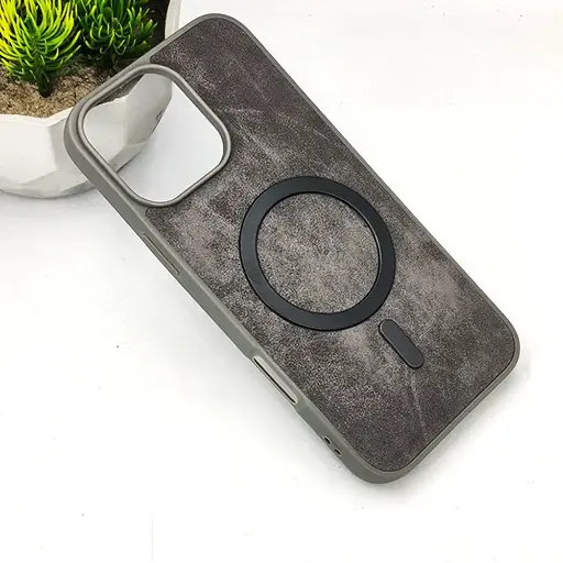 [PO32BIP13PMAX-7-9] iPhone 13 Pro Max Luxuary PU Leather Magsafe Magnetic Back Case (Gray)