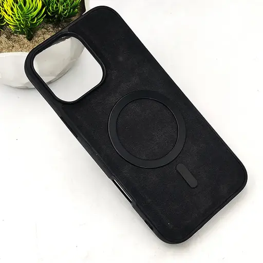 [PO32BIP16PMAX-7-2] iPhone 16 Pro Max Luxuary PU Leather Magsafe Magnetic Back Case (Black)