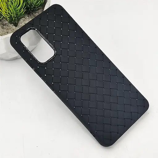 [PO14BSA32-52-2] Samsung Galaxy A32 4G  Woven With Leather Feel Soft Silicone Back Case (Black)