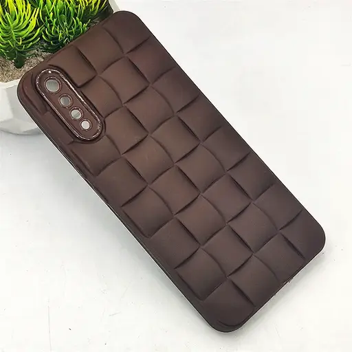 [PO14BVIS1-24-34] Vivo S1|V17 Neo|Y7s|Z5 3D Cube Waves Puffer Soft Silicone Back Case (Dark Brown)