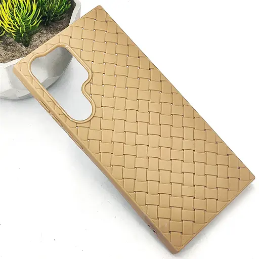 [PO14BSS23U-52-42] Samsung Galaxy S23 ULTRA  Woven With Leather Feel Soft Silicone Back Case (Dessert Titanium) 