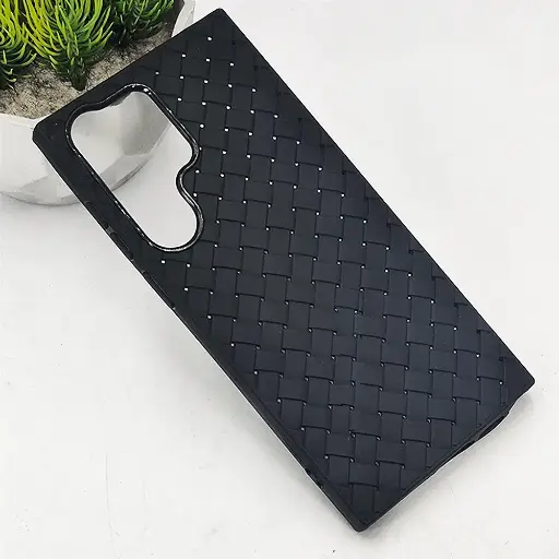 [PO14BSS23U-52-2] Samsung Galaxy S23 ULTRA  Woven With Leather Feel Soft Silicone Back Case (Black)
