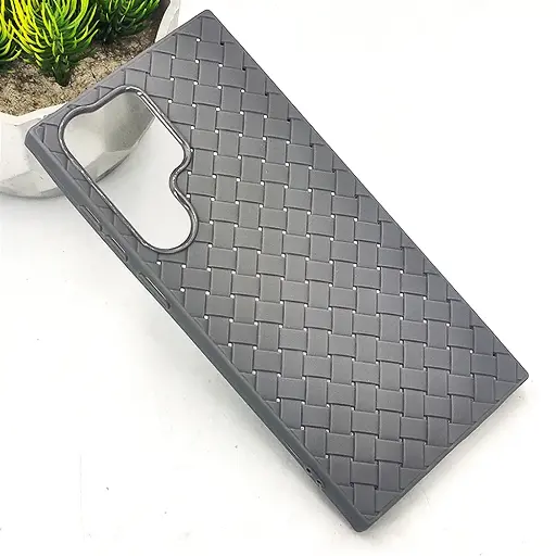 [PO14BSS23U-52-36] Samsung Galaxy S23 ULTRA  Woven With Leather Feel Soft Silicone Back Case (Natural Titanium)