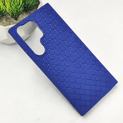 [PO14BSS23U-52-17] Samsung Galaxy S23 ULTRA  Woven With Leather Feel Soft Silicone Back Case (Navy Blue)