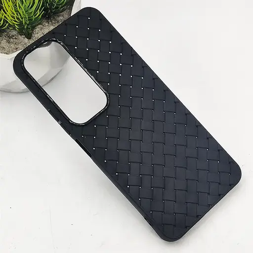 [PO14BVIY19S-52-2] Vivo Y19S Woven With Leather Feel Soft Silicone Back Case (Black) 