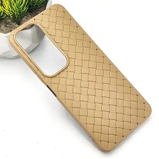 [PO14BVIY19S-52-42] Vivo Y19S Woven With Leather Feel Soft Silicone Back Case (Desert Titanium)