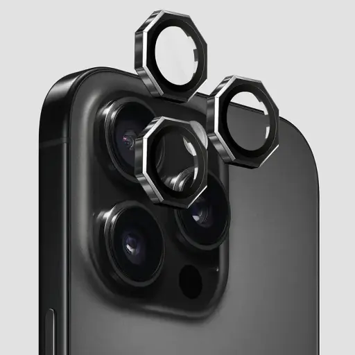 [PL14IP16PMX-9-2] iPhone 16 Pro Max|iPhone 16 Pro AR/AF Octagonal Camera Lens Protection Ring (Black Titanium)
