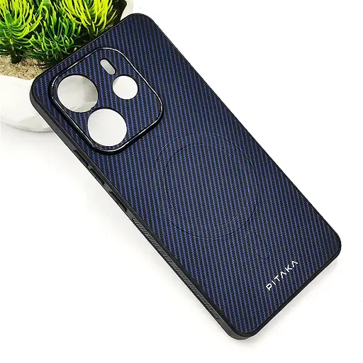 [PO4BMINOT14-13-17] Xiaomi Redmi Note 14 4G PITAKA Carbon Fiber With Wireless Magsafe Back Case (Navy Blue)
