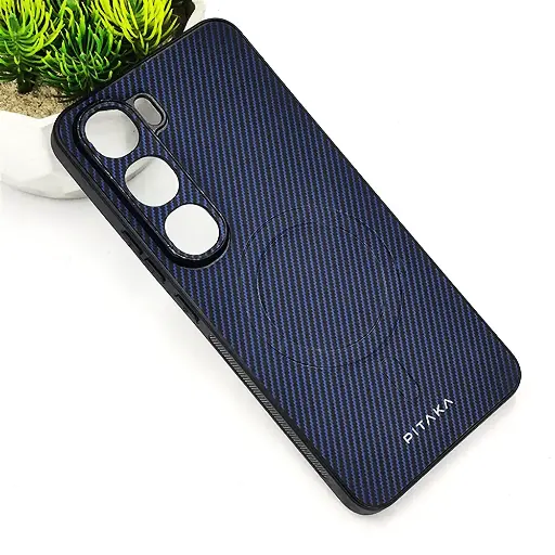 [PO4BVIY200-13-17] Vivo Y200 4G|Y300 4G|V40 Lite 5G PITAKA Carbon Fiber With Wireless Magsafe Back Case (Navy Blue)