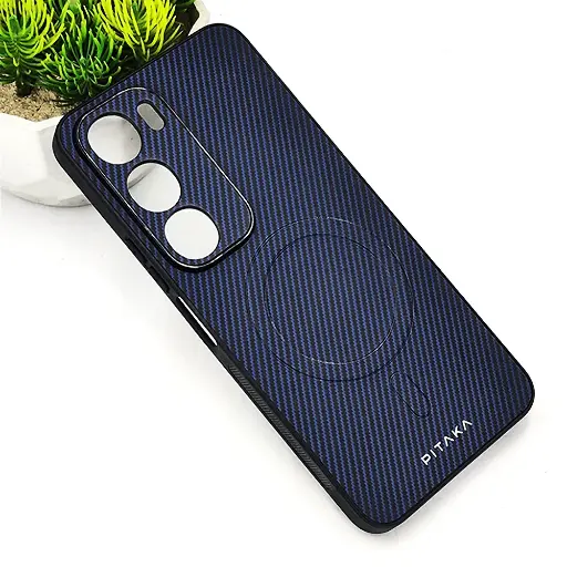 [PO4BVIY19S-13-17] Vivo Y19S 4G PITAKA Carbon Fiber With Wireless Magsafe Back Case (Navy Blue)