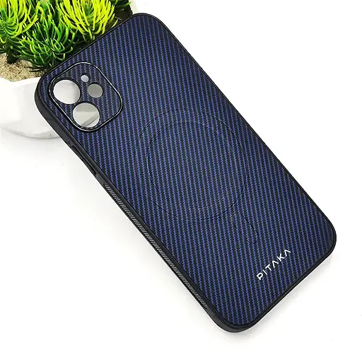 [PO4BIPXIR-13-17] iPhone 11 PITAKA Carbon Fiber With Wireless Magsafe Back Case (Navy Blue)