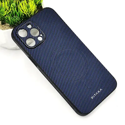[PO4BIP12PMAX-13-17] iPhone 12 Pro Max PITAKA Carbon Fiber With Wireless Magsafe Back Case (Navy Blue)