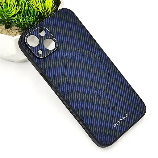 [PO4BIP13-13-17] iPhone 13 PITAKA Carbon Fiber With Wireless Magsafe Back Case (Navy Blue)