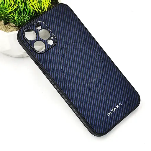[PO4BIP12PR-13-17] iPhone 12 Pro PITAKA Carbon Fiber With Wireless Magsafe Back Case (Navy Blue)