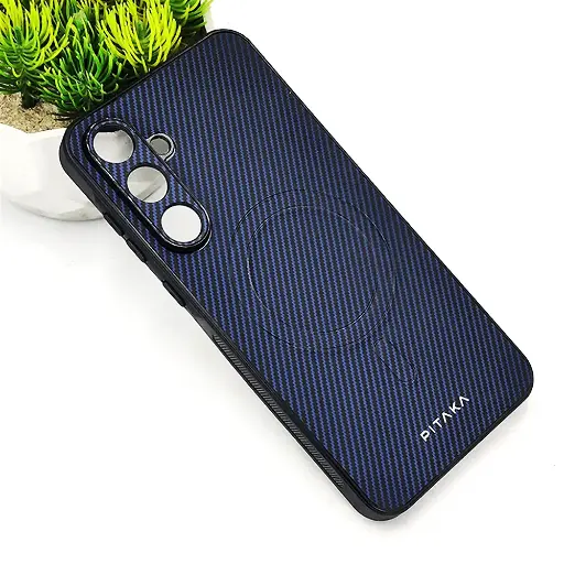 [PO4BSA55-13-17] Samsung Galaxy A55 5G PITAKA Carbon Fiber With Wireless Magsafe Back Case (Navy Blue)