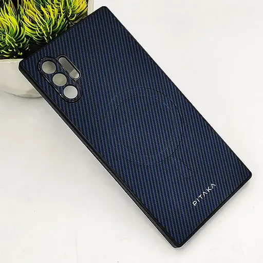 [PO4BSNOT10PL-13-17] Samsung Galaxy Note 10 Plus PITAKA Carbon Fiber With Wireless Magsafe Back Case (Navy Blue)