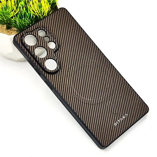 [PO4BSS23U-13-34] Samsung Galaxy S23 Ultra PITAKA Carbon Fiber With Wireless Magsafe Back Case (Dark Brown)