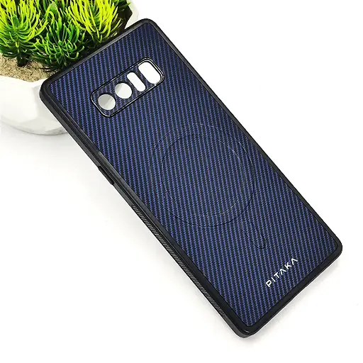 [PO4BSNOT8-13-17] Samsung Galaxy Note 8 PITAKA Carbon Fiber With Wireless Magsafe Back Case (Navy Blue)