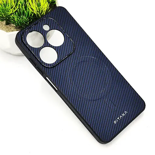 [PO4BISMRT8-13-17] Infinix Hot 40i|Smart 8|Smart 8 Pro |Tecno Pop 8|Spark 20C|Spark 20 PITAKA Carbon Fiber With Wireless Magsafe Back Case (Navy Blue) 