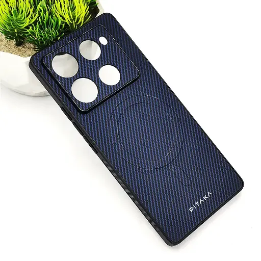 [PO4BINOT40PR-13-17] Infinix Note 40 Pro 4G PITAKA Carbon Fiber With Wireless Magsafe Back Case (Navy Blue)