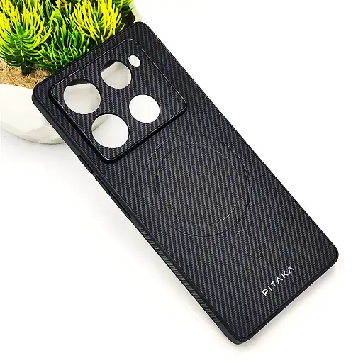 [PO4BINOT40PR-13-9] Infinix Note 40 Pro 4G PITAKA Carbon Fiber With Wireless Magsafe Back Case (Gray)