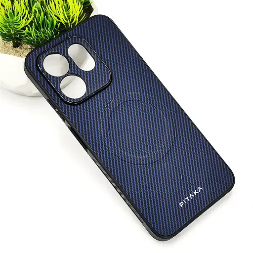 [PO4BIHOT50i-13-17] Infinix Hot 50i|Smart 9|Smart 9 HD PITAKA Carbon Fiber With Wireless Magsafe Back Case (Navy Blue)