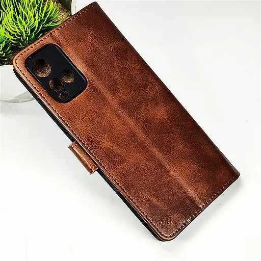 [PO42FBVIY33S-4-34] Vivo Y33s|Y33T|Y21T|Y21s NMT Premium Luxuary Leather Book Case (Dark Brown)