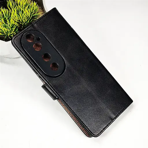 [PO42FBVIV40-4-2] Vivo V40 5G NMT Premium Luxuary Leather Book Case (Black)